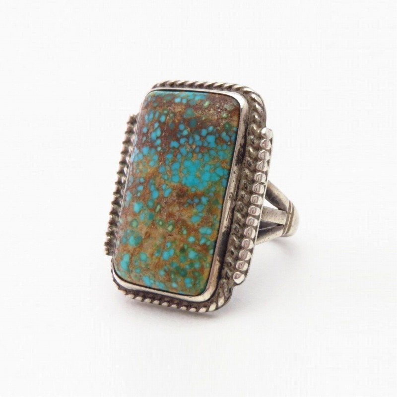 Atq Navajo Rectangular #8 Turquoise Split Shank Ring c.1945～
