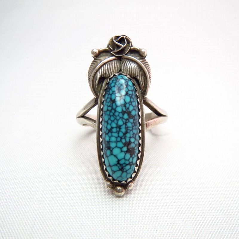 Vintage Silver Ring w/HighGrade SpiderWeb Kingman TQ c.1970～