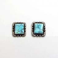 Vintage Silver Screw-back Earring w/Gem Square #8 TQ c.1940～