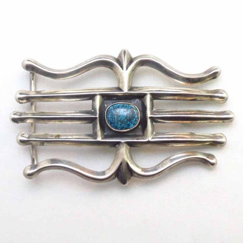 Vtg Navajo Cast Buckle w/Gem Grade Lone Mt. Turquoise c.1950