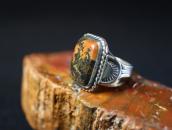 Vtg Navajo Silver Men's Ring w/Rect. PetrifiedWood  c.1950～
