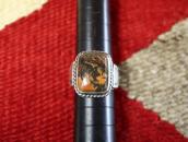 Vtg Navajo Silver Men's Ring w/Rect. PetrifiedWood  c.1950～
