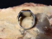 Vtg Navajo Silver Men's Ring w/Rect. PetrifiedWood  c.1950～