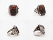 Vtg Navajo Silver Men's Ring w/Rect. PetrifiedWood  c.1950～