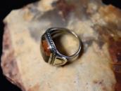 Vtg Navajo Silver Men's Ring w/Rect. PetrifiedWood  c.1950～