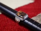 Vtg Navajo Silver Men's Ring w/Rect. PetrifiedWood  c.1950～