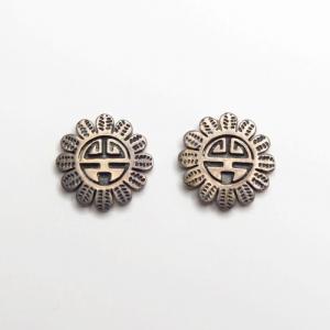 OLDPAWN Hopi  SunFace Silver Overlay Pierced Earrings c.1980