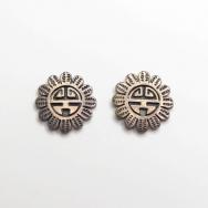 OLDPAWN Hopi  SunFace Silver Overlay Pierced Earrings c.1980