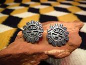 OLDPAWN Hopi  SunFace Silver Overlay Pierced Earrings c.1980