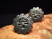 OLDPAWN Hopi  SunFace Silver Overlay Pierced Earrings c.1980