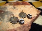 OLDPAWN Hopi  SunFace Silver Overlay Pierced Earrings c.1980