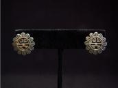 OLDPAWN Hopi  SunFace Silver Overlay Pierced Earrings c.1980