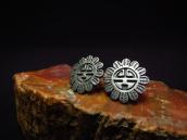 OLDPAWN Hopi  SunFace Silver Overlay Pierced Earrings c.1980