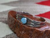 【NAVAJO GUILD】Stamped Silver Cuff w/Gem #8 Turquoise c.1941～