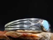 【NAVAJO GUILD】Stamped Silver Cuff w/Gem #8 Turquoise c.1941～
