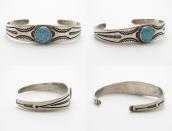【NAVAJO GUILD】Stamped Silver Cuff w/Gem #8 Turquoise c.1941～