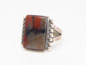 Vintage Hammered Etched Silver Ring w/PetrifiedWood  c.1945～
