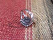 Vintage Hammered Etched Silver Ring w/PetrifiedWood  c.1945～