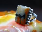 Vintage Hammered Etched Silver Ring w/PetrifiedWood  c.1945～