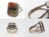 Vintage Hammered Etched Silver Ring w/PetrifiedWood  c.1945～
