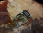 Vintage Hammered Etched Silver Ring w/PetrifiedWood  c.1945～