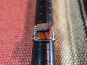 Vintage Hammered Etched Silver Ring w/PetrifiedWood  c.1945～