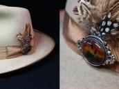 Vtg Navajo Silver Pin Brooch w/Rainbow PetrifiedWood c.1940～