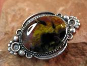 Vtg Navajo Silver Pin Brooch w/Rainbow PetrifiedWood c.1940～