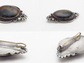 Vtg Navajo Silver Pin Brooch w/Rainbow PetrifiedWood c.1940～