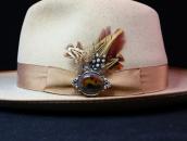 Vtg Navajo Silver Pin Brooch w/Rainbow PetrifiedWood c.1940～