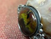 Vtg Navajo Silver Pin Brooch w/Rainbow PetrifiedWood c.1940～
