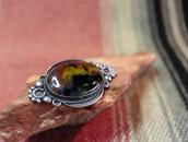 Vtg Navajo Silver Pin Brooch w/Rainbow PetrifiedWood c.1940～