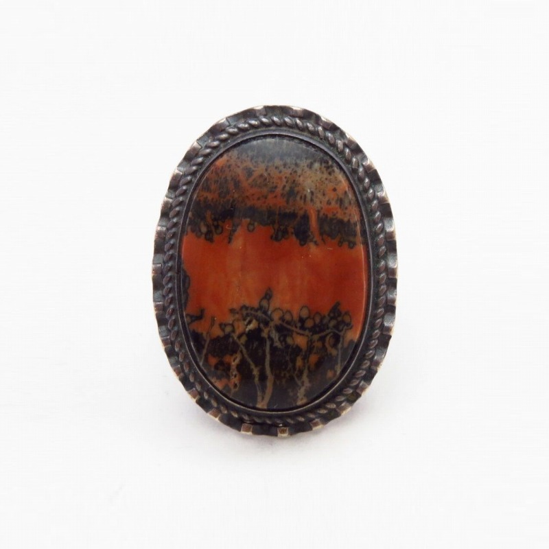 Atq Navajo Split Shank Ring w/2Tone PetrifiedWood  c.1945～