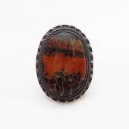 Atq Navajo Split Shank Ring w/2Tone PetrifiedWood  c.1945～