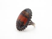 Atq Navajo Split Shank Ring w/2Tone PetrifiedWood  c.1945～