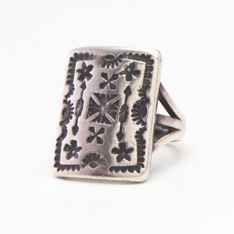 Atq Navajo Cross Stamped "Ketoh Style" Silver Ring  c.1925～