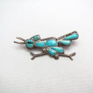 Vintage Zuni TQ Inlay Roadrunner Shape Pin  c.1960～