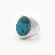 Vintage Navajo Turquoise Inlay Cast Silver Mens Ring c.1965～