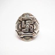 Antique 卍 Whirling Log & Arrows Patched Silver Ring  c.1930