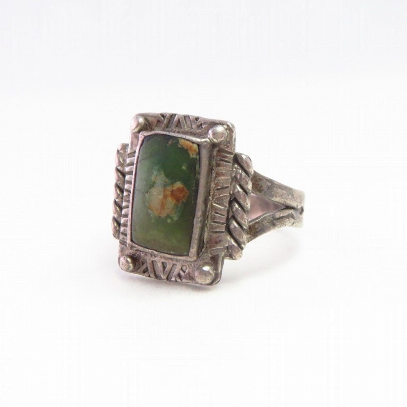 Atq Navajo Split Shank Ring w/Sq. Green Turquoise  c.1930～