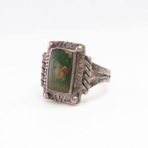 Atq Navajo Split Shank Ring w/Sq. Green Turquoise  c.1930～