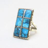 Vintage Gem Grade Kingman Turquoise Inlay Silver Ring c.1960