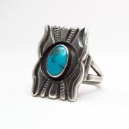 Antique Ketoh Style Split Shank Silver Ring w/TQ  c.1930～