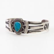 Vtg Pueblo or Navajo Stamped & Coiled Wire Cuff w/TQ c.1945～