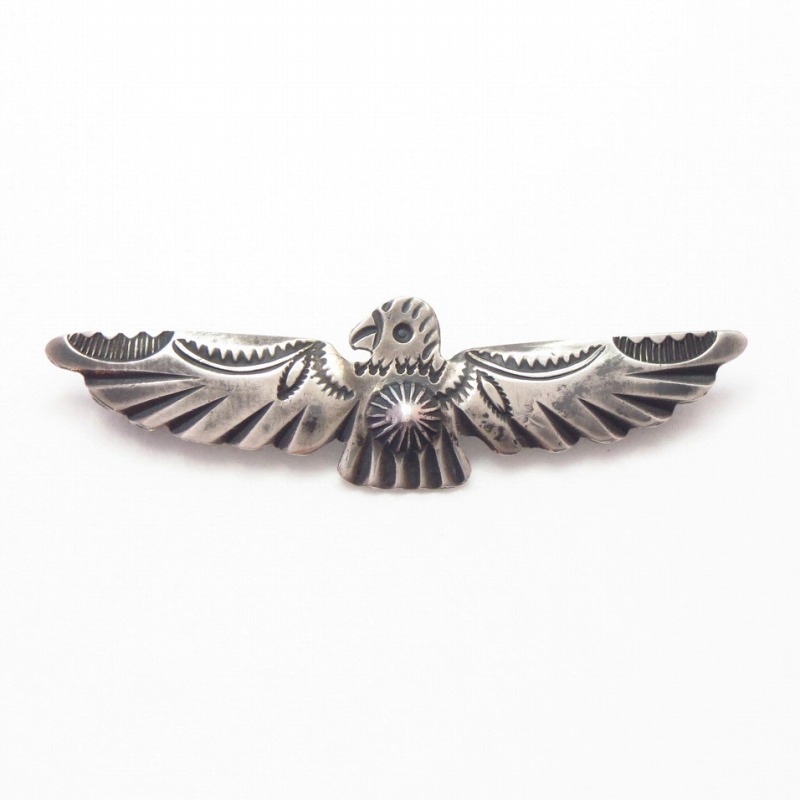 Atq Concho Repouse & Stamped Thunderbird Silver Pin  c.1930～
