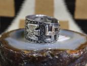 Antique Navajo 卍 & T-birds Repoused Coin Silver Cuff c.1920～
