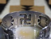 Antique Navajo 卍 & T-birds Repoused Coin Silver Cuff c.1920～
