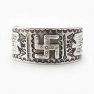 Antique Navajo 卍 & T-birds Repoused Coin Silver Cuff c.1920～