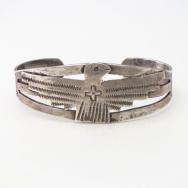Atq Cross Stamped T-bird Applique Ingot Silver Cuff  c.1925～