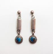Vintage Pierced Earrings w/Hi-Grade Bisbee Turquoise  c.1970